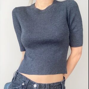 Madewell Merino Wool Knit Ribbed Cut Off Cropped Top Dark Gray Size S